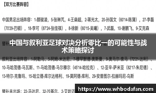 中国与叙利亚足球对决分析零比一的可能性与战术策略探讨